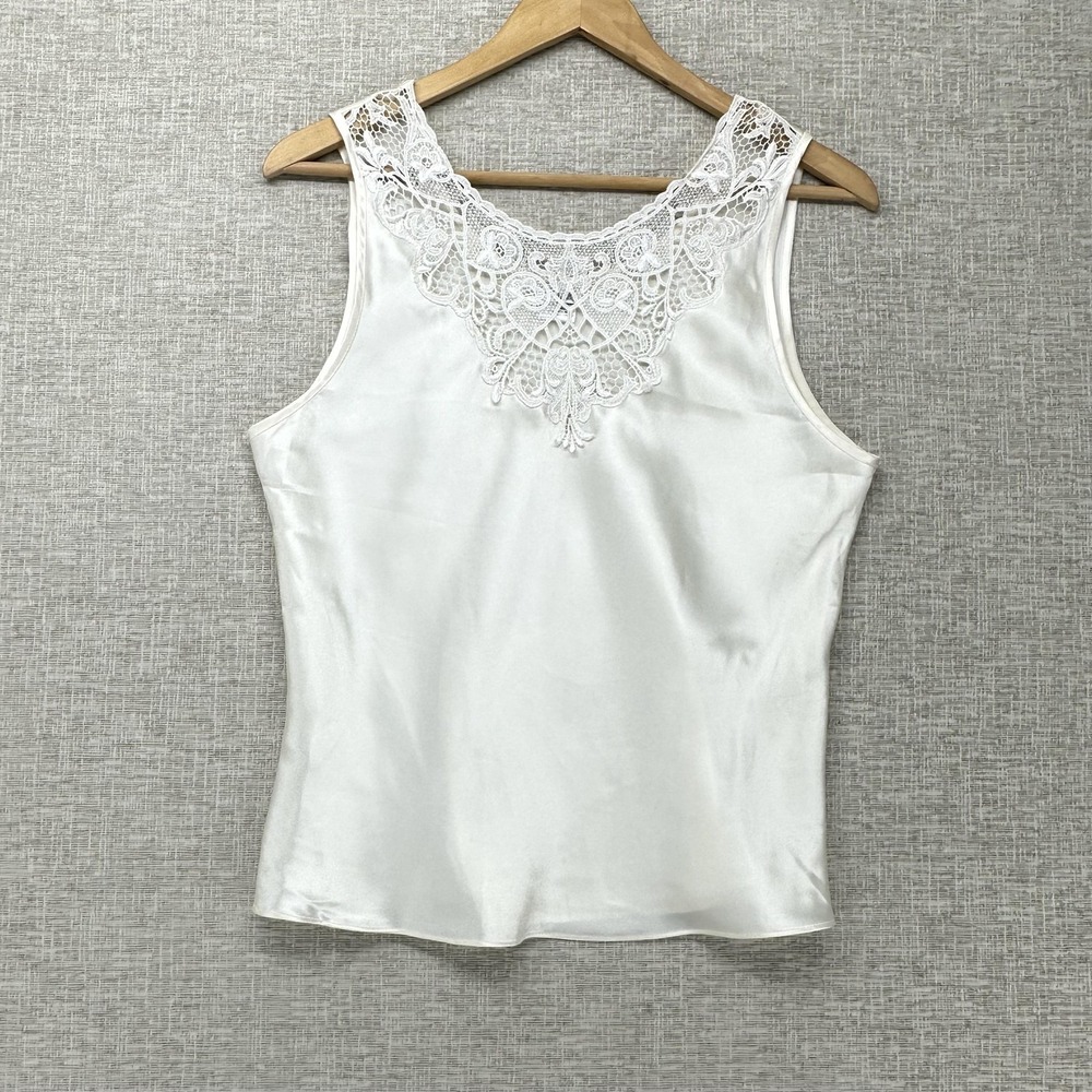 Cinema Etoile Tank Top Womens Medium White Lace Yoke Satin Sleeveless Cami